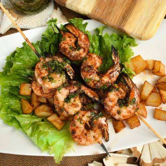 Brochetas de Camarones.