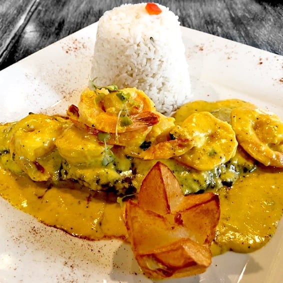 Churrasco a la Mostaza con Camarones.